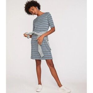 Lou & Grey Dress Blue Black‎ Stripes Short Sleeves Boatneck Nautical Preppy L